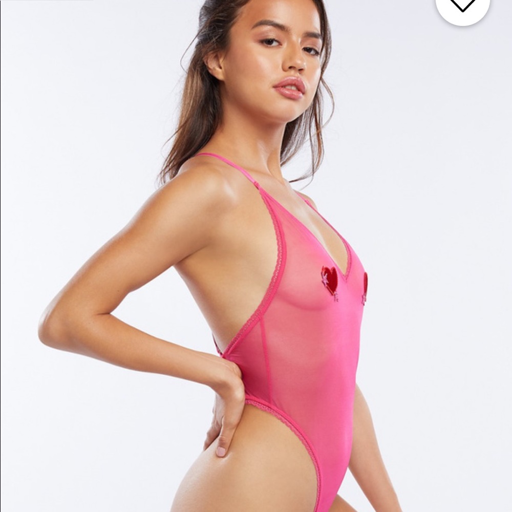 New teddy pink mesh bodysuit with hearts valentine